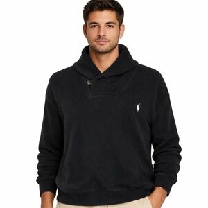 Polo Ralph Lauren Black Shawl Collar Cotton Pullover Sweater Men's L